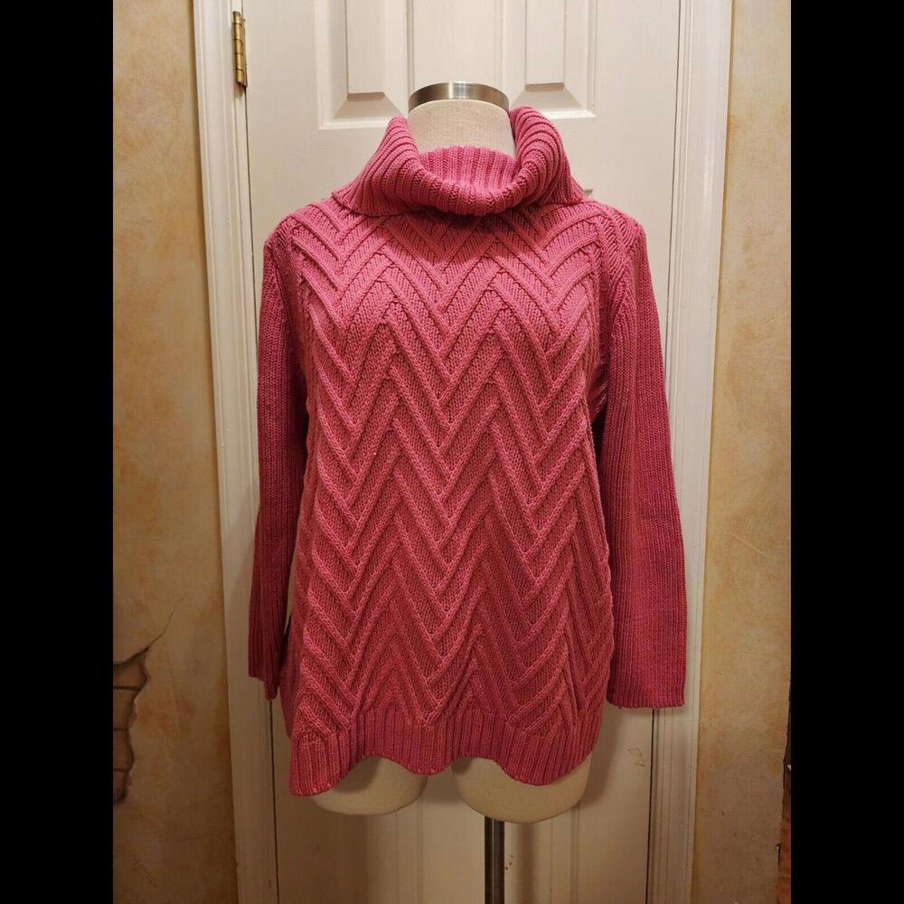 Talbots Petites Sweater Womens‎ 2XL Pink Chunky Knit Turtleneck Pullover